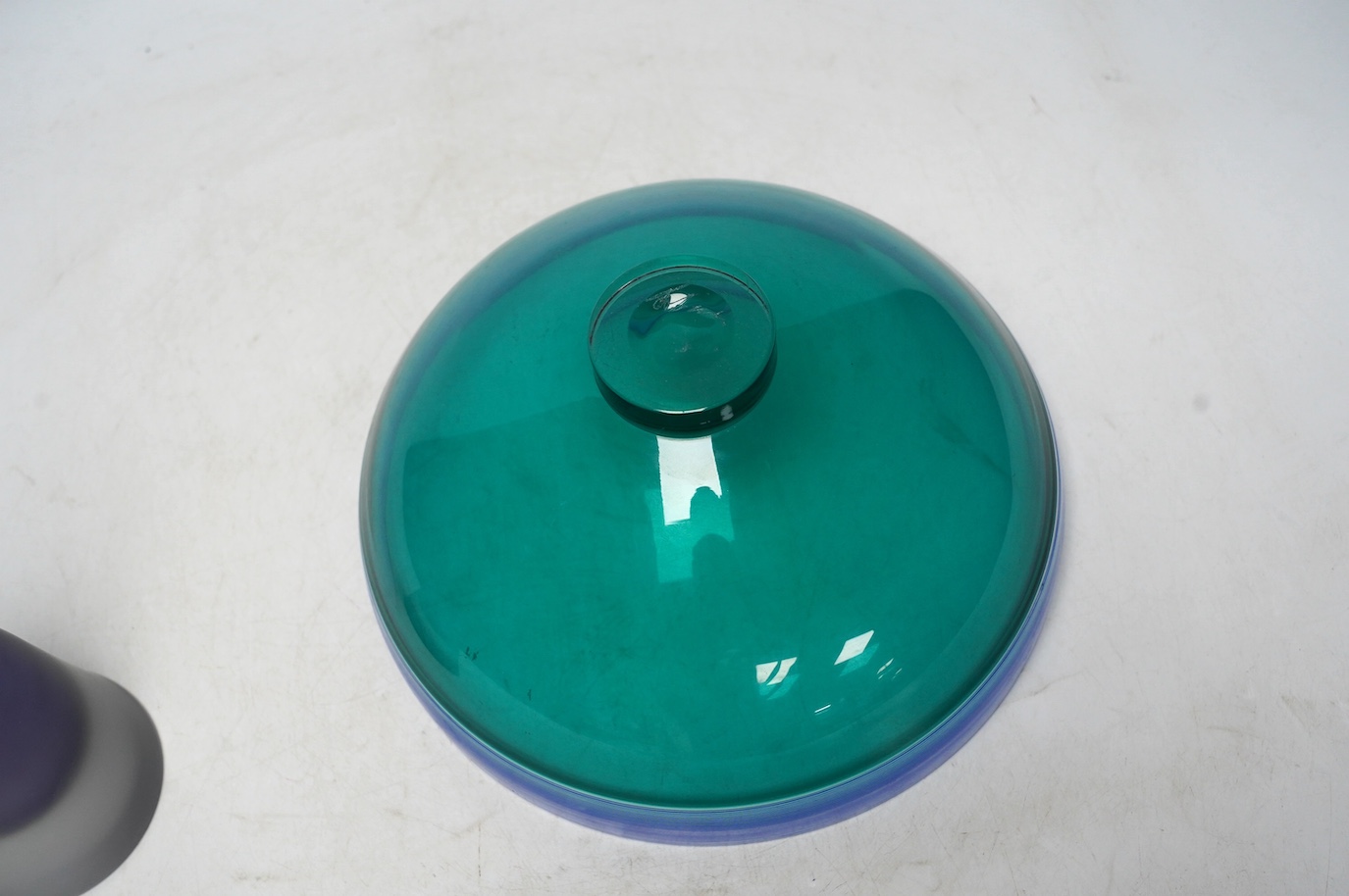 Bob Crooks (b.1956), a studio glass bowl and scent bottle, 27cm. Condition - good, scratches to bases, as expected